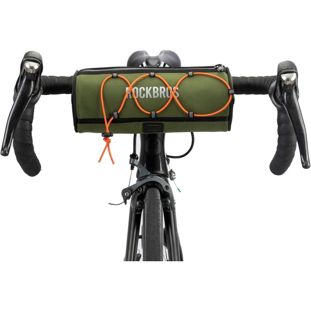 imageROCKBROS ROAD TO SKY Bike Handlebar Bag Bicycle Front Bag Bag Storage Bag Lightweight amp Sturdy Bicycle Handlebar bag for Road Mountain Bike 2LBlackGreen