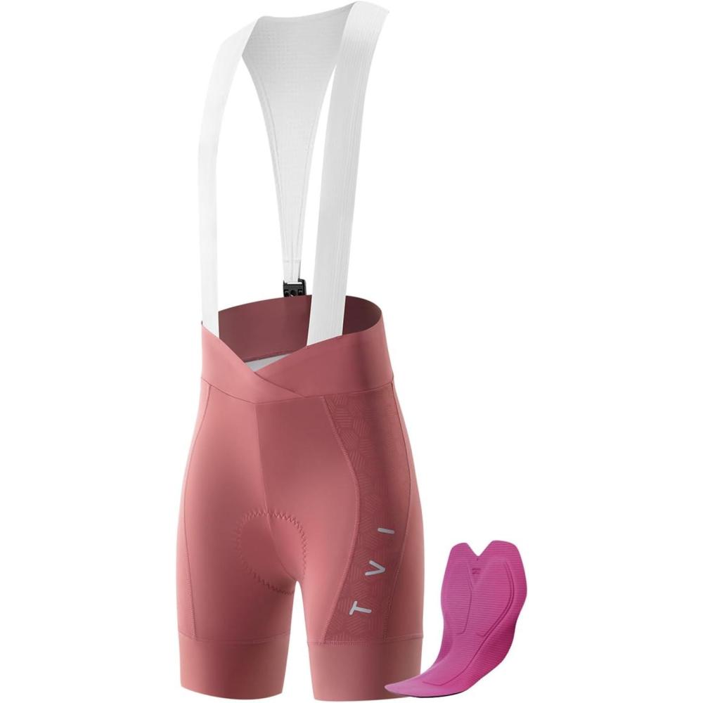 imageROCKBROS TVI Womens Cycling Bib Shorts with Magnetic Closure amp Padded Chamois Padded Bike Shorts Women Pink YellowPink
