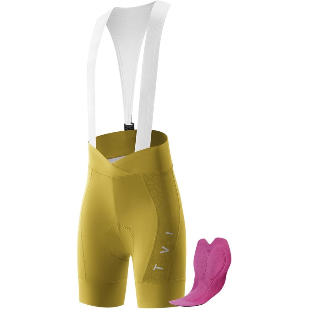 imageROCKBROS TVI Womens Cycling Bib Shorts with Magnetic Closure amp Padded Chamois Padded Bike Shorts Women Pink YellowYellow