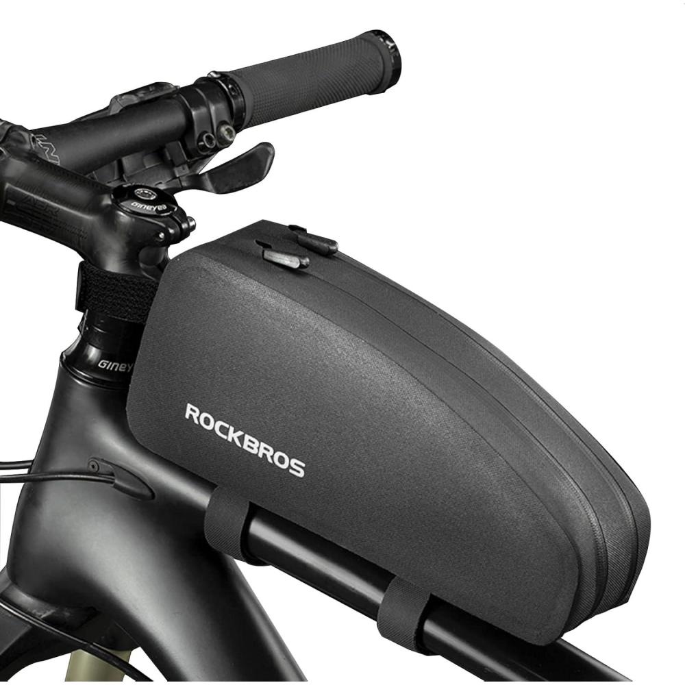 imageROCKBROS Top Tube Bike Frame Bag Waterproof Two Zipper Pockets Pouch for BicyclesLarge16L