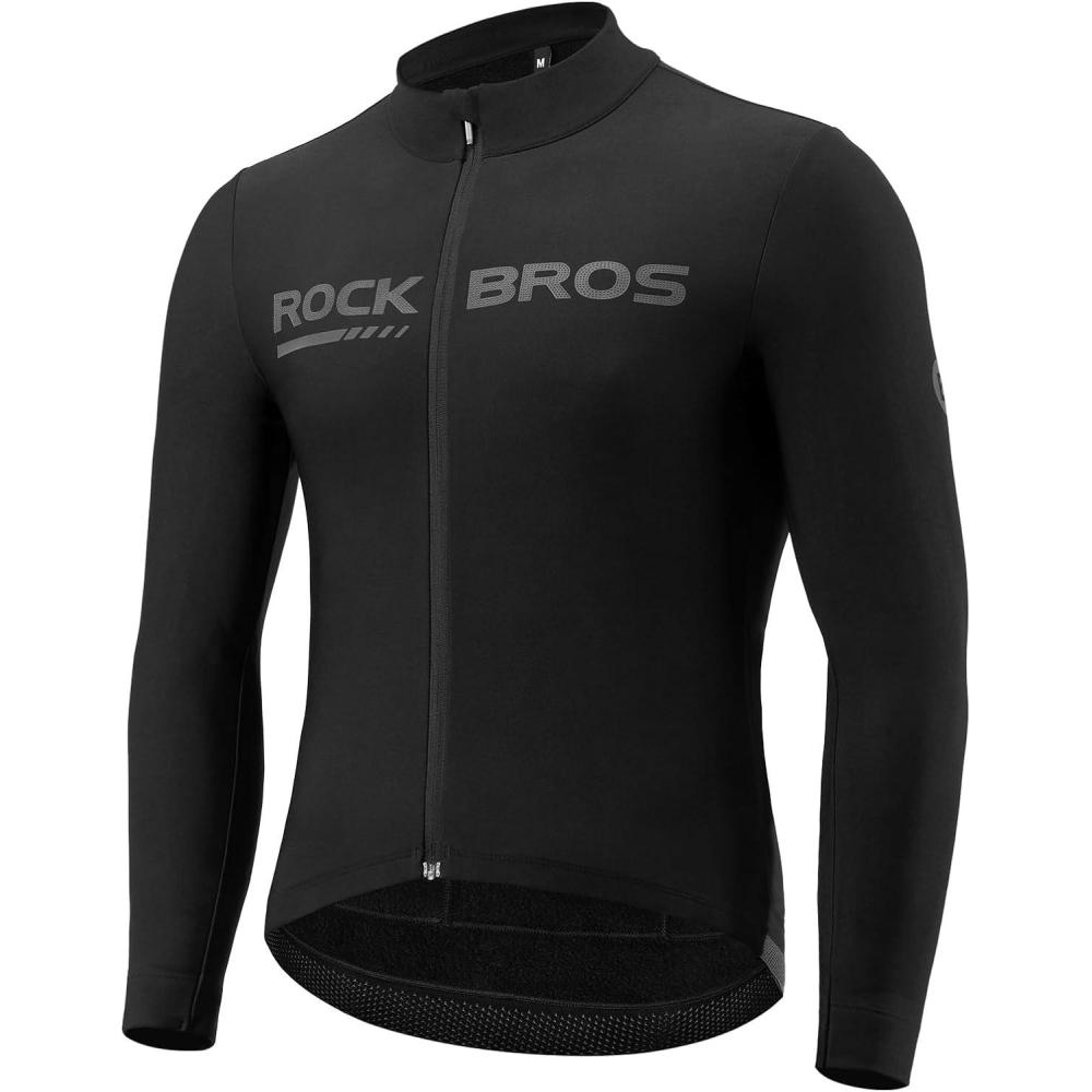 imageROCKBROS Winter Cycling Jacket for Men Thermal Fleece Bike Jackets Windproof Cold Weather Running Jacket BreathableBlack