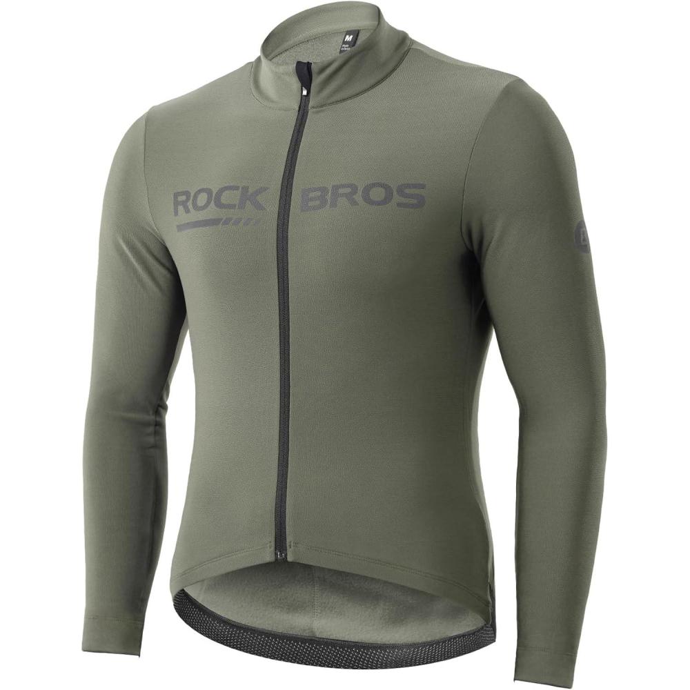 imageROCKBROS Winter Cycling Jacket for Men Thermal Fleece Bike Jackets Windproof Cold Weather Running Jacket BreathableGreen