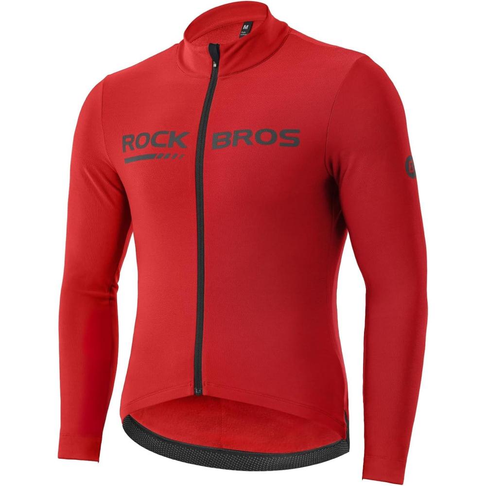 imageROCKBROS Winter Cycling Jacket for Men Thermal Fleece Bike Jackets Windproof Cold Weather Running Jacket BreathableRed
