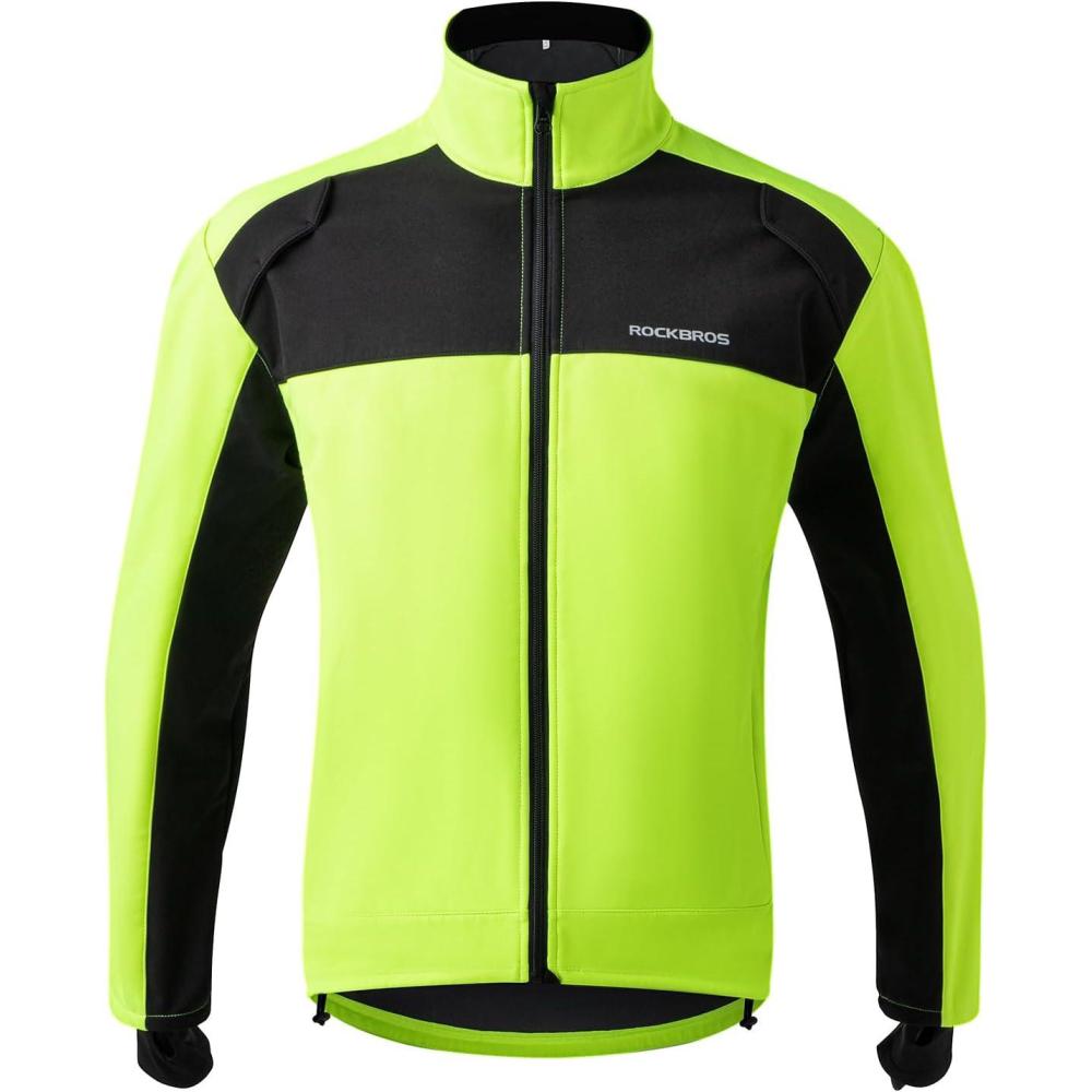 imageROCKBROS Winter Cycling Jackets for Men Thermal Warm Bike Jacket Windproof Running Cycling Jacket for Cold WeatherBlack Green