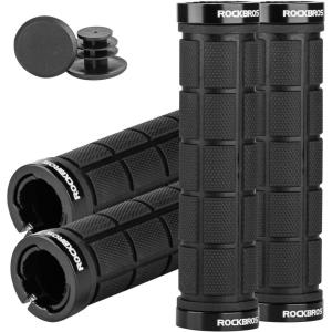 ROCKBROS 4pcs Bike Handlebar Grips – Double Lock On, Comfortable, Anti-Slip for Mountain, BMX, Scooter, Beach Cruiser & Folding Bikes(black)