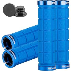 ROCKBROS 4pcs Bike Handlebar Grips – Double Lock On, Comfortable, Anti-Slip for Mountain, BMX, Scooter, Beach Cruiser & Folding Bikes(blue)