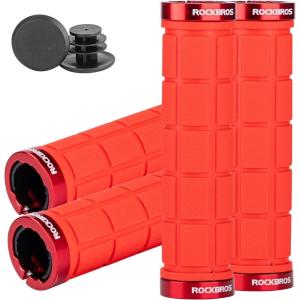 ROCKBROS 4pcs Bike Handlebar Grips – Double Lock On, Comfortable, Anti-Slip for Mountain, BMX, Scooter, Beach Cruiser & Folding Bikes(red)