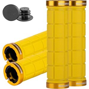 ROCKBROS 4pcs Bike Handlebar Grips – Double Lock On, Comfortable, Anti-Slip for Mountain, BMX, Scooter, Beach Cruiser & Folding Bikes(yellow)