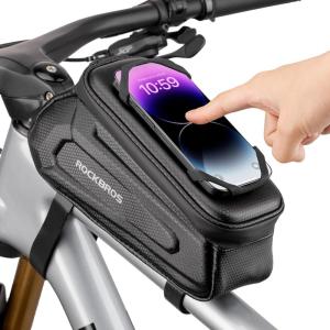 ROCKBROS Bike Bag Phone Holder Bag Bike Top Tube Bag Bicycle Frame Bag Waterproof Bike Bag Pouch Bike Accessories for Mountain Road Bike, MTB, E-bikes, Compatible with Phone Under 6.5″