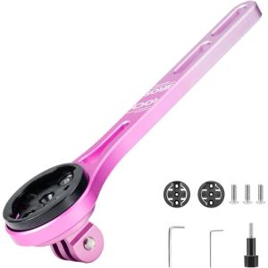 ROCKBROS Bike Computer Mount Dash Out Front Bike Mount for Aero Integrated Handlebar Compatible with Garmin, Wahoo, Bryton, GoPro Combo Mount with Camera and Headlight(Pink)