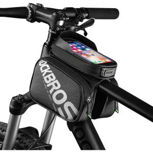 ROCKBROS Bike Frame Bag Waterproof Top Tube Phone Bag Touch Screen Cell Phone Holder Bicycle Pouch for Mountain ebike Road Bikes Compatible with iphone 11 12 13 8 X 10 XR Below 6.7”