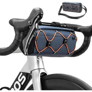 ROCKBROS Bike Handlebar Bag, 2.2L Bicycle Handle Bar Bag Portable Bike Front Bag Handlebar Storage Bag with Shoulder Strap(Navy Blue)