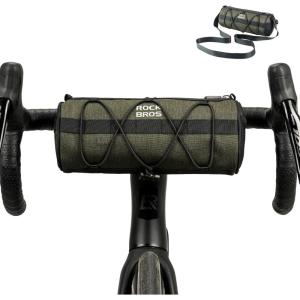ROCKBROS Bike Handlebar Bag Small Bicycle Handle Bar Bag Handy Front Bike Bags Handlebar Storage Pouch Pack with Shoulder Strap Little Mountain Road Bike Barrel Bag(Dark Green)