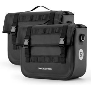 ROCKBROS Bike Panniers 15L Capacity Waterproof Bike Rack Bag Bicycle Panniers for Cycling Commuting Bikepacking Black(Black 2PCS)
