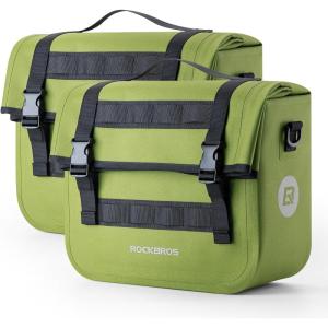 ROCKBROS Bike Panniers 15L Capacity Waterproof Bike Rack Bag Bicycle Panniers for Cycling Commuting Bikepacking Black(Green 2PCS)