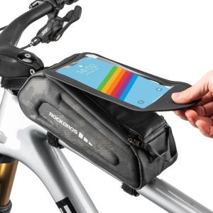 ROCKBROS Bike Phone Front Frame Bag Bicycle Top Tube Handlebar Bag 3D EVA Bike Phone Mount Holder Bag Bike Accessories Cycling Pouch 1.7L Compatible Phones Under 7”(Camo)
