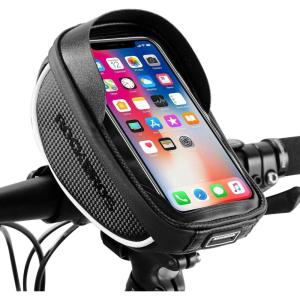 ROCKBROS Bike Phone Mount Bag Bike Front Frame Handlebar Bag Waterproof Bike Phone Holder Case Bicycle Accessories Pouch Sensitive Touch Screen Compatible with iPhone Below 6.5″(black)