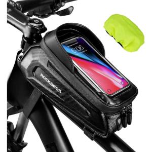 ROCKBROS Bike Phone Mount Frame Bag, Oversized EVA Waterproof Bike Phone Holder Bicycle Top Tube Front Frame Bag Bikes Accessories Gifts Pouch for Phones Under 7.5” (Black-1.7L)(Black – Hook and Loop – 1.7L)