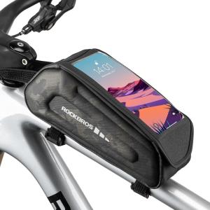 ROCKBROS Bike Phone Mount Frame Bag, Oversized EVA Waterproof Bike Phone Holder Bicycle Top Tube Front Frame Bag Bikes Accessories Gifts Pouch for Phones Under 7.5” (Black-1.7L)(Camo – Hook and Loop – 1.7L)