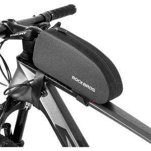 ROCKBROS Bike Top Tube Bag Bicycle Front Frame Bag Waterproof Bike Pouch Pack/Phone Bag Cycling Accessories Pouch for Mountain Road Bike Medium(Grid Black(Waterproof Membrane Enhanced))