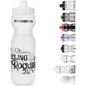 ROCKBROS Bike Water Bottle 20oz-25oz Squeeze Cycling Water Bottle BPA Free Leak Proof Sports Water Bottle with Dust Cover for Bicycle Running Gym Outdoor(25oz White)