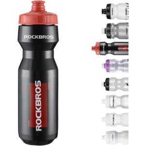 ROCKBROS Bike Water Bottle 20oz-25oz Squeeze Cycling Water Bottle BPA Free Leak Proof Sports Water Bottle with Dust Cover for Bicycle Running Gym Outdoor(25oz Black Red)