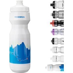 ROCKBROS Bike Water Bottle 20oz-25oz Squeeze Cycling Water Bottle BPA Free Leak Proof Sports Water Bottle with Dust Cover for Bicycle Running Gym Outdoor(25oz Blue White)