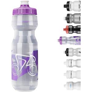 ROCKBROS Bike Water Bottle 20oz-25oz Squeeze Cycling Water Bottle BPA Free Leak Proof Sports Water Bottle with Dust Cover for Bicycle Running Gym Outdoor(25oz Purple Transparent)