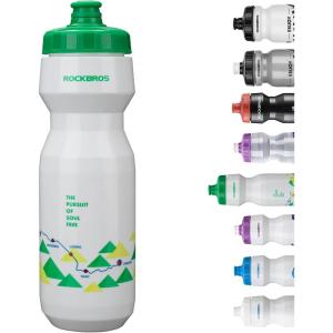 ROCKBROS Bike Water Bottle 20oz-25oz Squeeze Cycling Water Bottle BPA Free Leak Proof Sports Water Bottle with Dust Cover for Bicycle Running Gym Outdoor(25oz White Green)