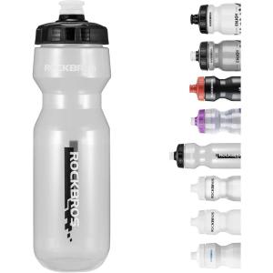 ROCKBROS Bike Water Bottle 20oz-25oz Squeeze Cycling Water Bottle BPA Free Leak Proof Sports Water Bottle with Dust Cover for Bicycle Running Gym Outdoor(25oz Black Transparent)