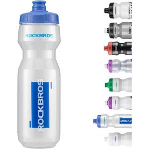 ROCKBROS Bike Water Bottle 20oz-25oz Squeeze Cycling Water Bottle BPA Free Leak Proof Sports Water Bottle with Dust Cover for Bicycle Running Gym Outdoor(25oz Blue Transparent)