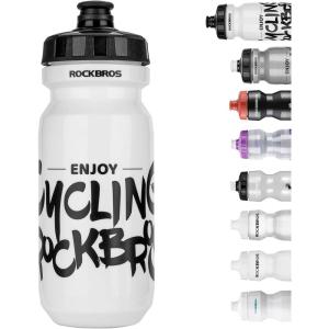ROCKBROS Bike Water Bottle 20oz-25oz Squeeze Cycling Water Bottle BPA Free Leak Proof Sports Water Bottle with Dust Cover for Bicycle Running Gym Outdoor(20oz White)