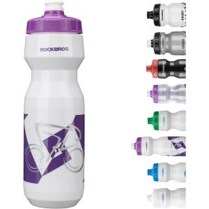 ROCKBROS Bike Water Bottle 20oz-25oz Squeeze Cycling Water Bottle BPA Free Leak Proof Sports Water Bottle with Dust Cover for Bicycle Running Gym Outdoor(25oz White Purple)