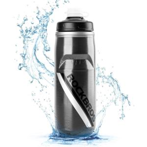 ROCKBROS Bike Water Bottle 21oz Bicycle Water Bottle for 5hrs Insulation Sports Squeeze Water Bottle with Leakproof Design(Black)