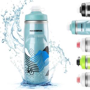 ROCKBROS Bike Water Bottle 21oz Bicycle Water Bottle for 5hrs Insulation Sports Squeeze Water Bottle with Leakproof Design(Blue)