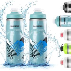 ROCKBROS Bike Water Bottle 21oz Bicycle Water Bottle for 5hrs Insulation Sports Squeeze Water Bottle with Leakproof Design(Blue*2 Pack)