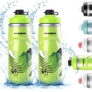ROCKBROS Bike Water Bottle 21oz Bicycle Water Bottle for 5hrs Insulation Sports Squeeze Water Bottle with Leakproof Design(Green*2 Pack)