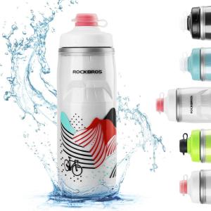 ROCKBROS Bike Water Bottle 21oz Bicycle Water Bottle for 5hrs Insulation Sports Squeeze Water Bottle with Leakproof Design(White-red)