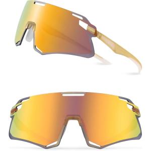 ROCKBROS Cycling Glasses for Men – UV Protection Bike Sunglasses for Sports, Running, MTB(Gold)