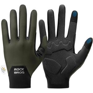 ROCKBROS Cycling Gloves for Men Women XRD Shock Absorbing Bicycle Riding Anti-Slip Breathable Full Finger UV-Sun-Protection Gloves for Road/Mountain & Electric Bike,E-Bike Commuter(Green)