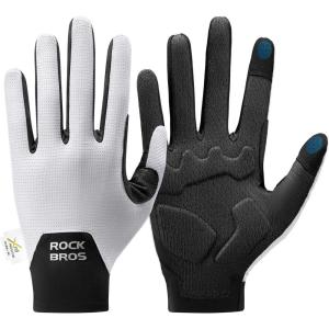 ROCKBROS Cycling Gloves for Men Women XRD Shock Absorbing Bicycle Riding Anti-Slip Breathable Full Finger UV-Sun-Protection Gloves for Road/Mountain & Electric Bike,E-Bike Commuter(White)