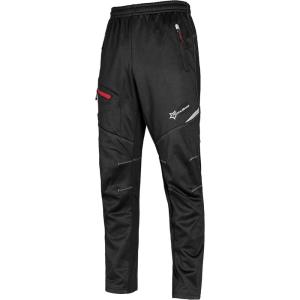 ROCKBROS Cycling Pants for Men Windproof Thermal Fleece Winter Athletic Bike Pants Cold Weather for Running Hiking(Black)