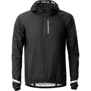 ROCKBROS Cycling Rain Jacket Mens Rain Jackets Waterproof with Hood Windbreaker Cycling Rain Gear Lightweight Reflective(Black)