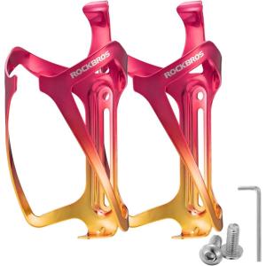 ROCKBROS Durable Aluminum Water Bottle Holder Bike Bottle Holder with Electroplating & Integrated Molding – Lightweight for Bicycle MTB, Road/Mountain Bikes(red-gold*2)
