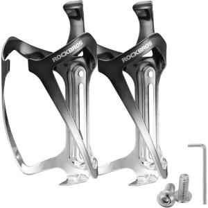 ROCKBROS Durable Aluminum Water Bottle Holder Bike Bottle Holder with Electroplating & Integrated Molding – Lightweight for Bicycle MTB, Road/Mountain Bikes(black-silver*2)