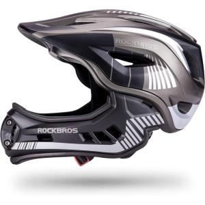 ROCKBROS Kids Full Face Helmet Kids Bike Helmets Lightweight Toddler Mountain Bike Helmet Detachable for MTB BMX Skating Cycling Scooter Safety Bicycle Helmets for Youth Child Boys Girls Ages 3-16(Black Titanium)