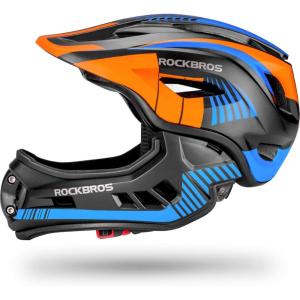 ROCKBROS Kids Full Face Helmet Kids Bike Helmets Lightweight Toddler Mountain Bike Helmet Detachable for MTB BMX Skating Cycling Scooter Safety Bicycle Helmets for Youth Child Boys Girls Ages 3-16(Black Orange)