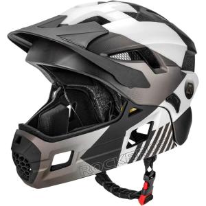 ROCKBROS Kids Full Face Helmet Kids Bike Helmets Lightweight Toddler Mountain Bike Helmet Detachable for MTB BMX Skating Cycling Scooter Safety Bicycle Helmets for Youth Child Boys Girls Ages 3-16(Silver Black White)