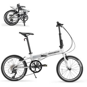 ROCKBROS MBS 20-Inch Folding Bike, 25 lb Portable Lightweight Aluminum Frame, Shimano 8-Speed, V-Brakes, Adjustable Foldable Commuter Bike for Adults & Women(silver)