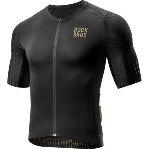 ROCKBROS Men’s Cycling Jersey Short Sleeve Road Bike Shirt Zipper Pocket Quick Dry Bicycle Jersey(Black)